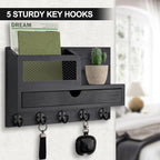 Key Holder Wall Mount, Key Holder for Wall with 5 Key Hooks and Storage Drawer Mail Organizer for Entryway Living Room Farmho