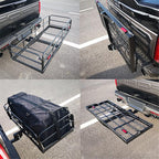 500 Lbs Heavy Duty Hitch Mount Cargo Carrier 60" x 24" x 14.4" Folding Cargo Rack Rear Luggage Basket Fits 2" Receiver for Car SUV Camping Traveling