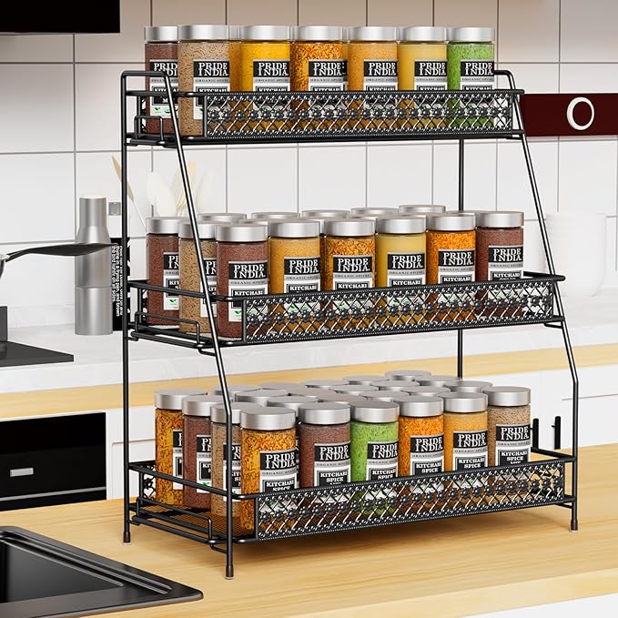 Vintage 3 Tier Spice Rack Organizer for Kitchen Counter, Bathroom Counter Organizer, 3 Tier Bathroom Counter Organizer for Sp