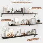 Axeman 55 Inch Floating Shelves | 8 Inch Deep Black Wall Shelves Set of 2 | 55" W x 8" D Rustic Black Wood Shelves for Bathro