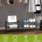 BMOSU 2-Tier Bamboo Small Shoe Rack Premium Stackable Shoe Shelf Storage Organizer for Hallway Closet Living Room Entryway Or