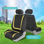 FH Group Unique Flat Cloth Full Set Car Seat Covers w. Silicone Steering Wheel Cover- Universal Fit for Most Cars, Trucks, SUVs or Vans (Yellow/Black)