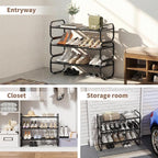 3 Tier Shoe Rack - Expandable Shoe Organizer for Closet, Adjustable Metal Shoe Shelf Storage, Stackable Long Shoe Stand Holde