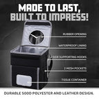 Eco Hygieia Leakproof Car Trash Can - Portable Hanging Car Garbage Can with Adjustable Elastic Strap, Wipes & Tissue Box Holder, Spillproof Opening, Mesh Pockets, Waterproof Lining