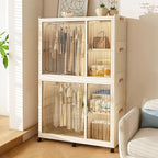 Portable Wardrobe Closet Storage Organizer, Plastic Collapsible Closet Organizer with Transparent Magnetic Door, for Bedroom 