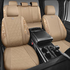 CAR PASS Beige Oxford Bling Diamond Car Seat Covers Full Set Interior Sets, Waterproof Shining Glitter Sparkly Crystal Univer