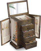 Emfogo Jewelry Box for Women, 5 Layer Large Wood Jewelry Boxes & Organizers for Necklaces Earrings Rings Bracelets, Rustic Je