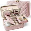 Velvet Travel Jewelry Box with Large Mirror, Double-Layer Jewelry Organizer Case for Women and Girls, Portable Storage Case w