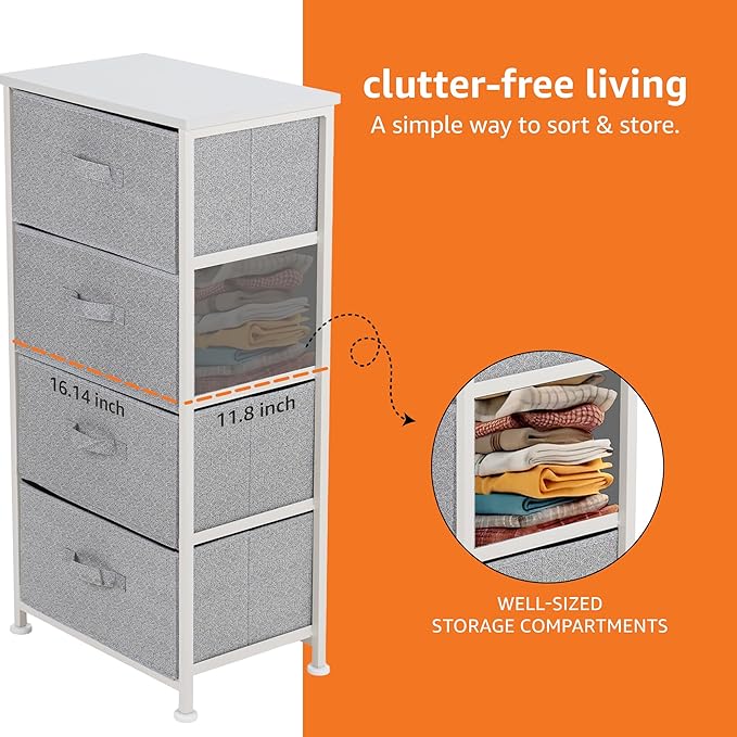 Amazon Basics Fabric 4-Drawer Storage Organizer Unit for Closet, Bedroom, White