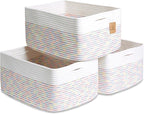 NaturalCozy Storage Baskets 16.8”x13”x7.6” Cotton Rope Woven Baskets for Organizing 3-Pack | Toy Storage Bins | Basket for Sh