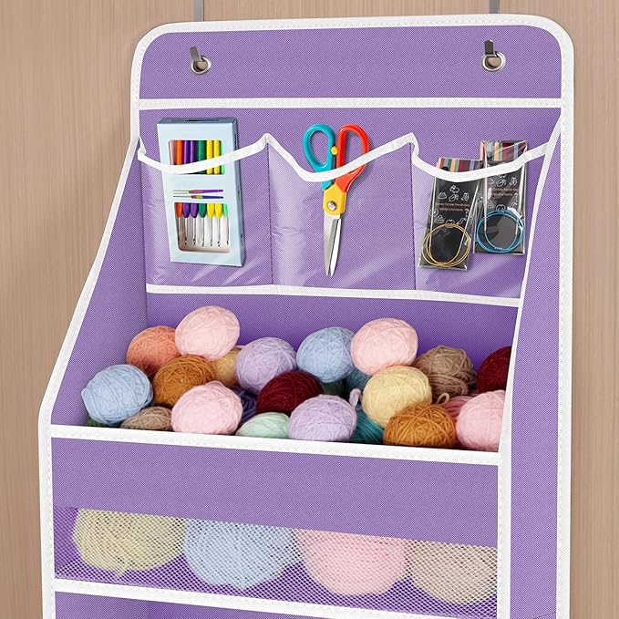 Univivi 5-Shelf Fabric Door Storage Over Door Hanging Organizer with 4 Large Pockets and 3 Small PVC Pockets Nursery Closet C