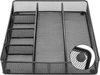Amazon Basics Metal Mesh Desk Organizer with 6 Compartments, Anti-Slip Pen Holder Storage Tray for Office Supplies and Home, 