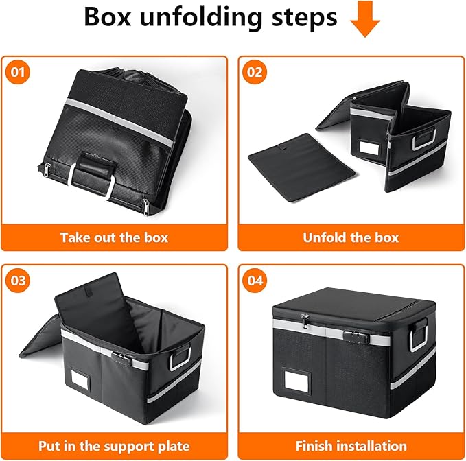 Fireproof Waterproof Document Box with Lock - Collapsible Portable File Organizer Hard Shell Storage for Hanging Letter/Legal