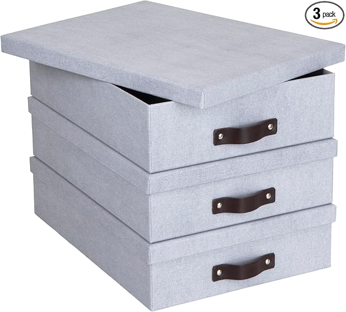 Bigso Oskar Canvas Fiberboard Document Letter Box | File Organizer Document Box for Important Paperwork | Document Storage Bo