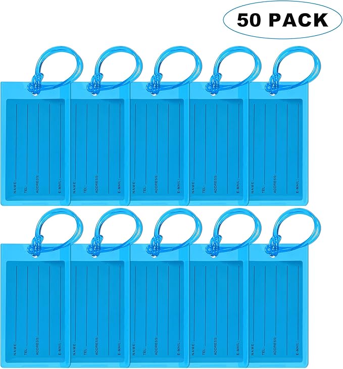 50 Pack Luggage Tags for Suitcases, Airplane Travel Essentials for Flying, International Travel Must Haves, and Luggage Acces