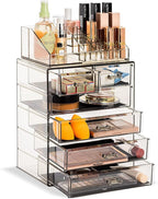 Sorbus Acrylic Makeup Organizer Set, 6-Drawer Vanity & Countertop Cosmetic Storage with Small & Wide Compartments, Black-Tint