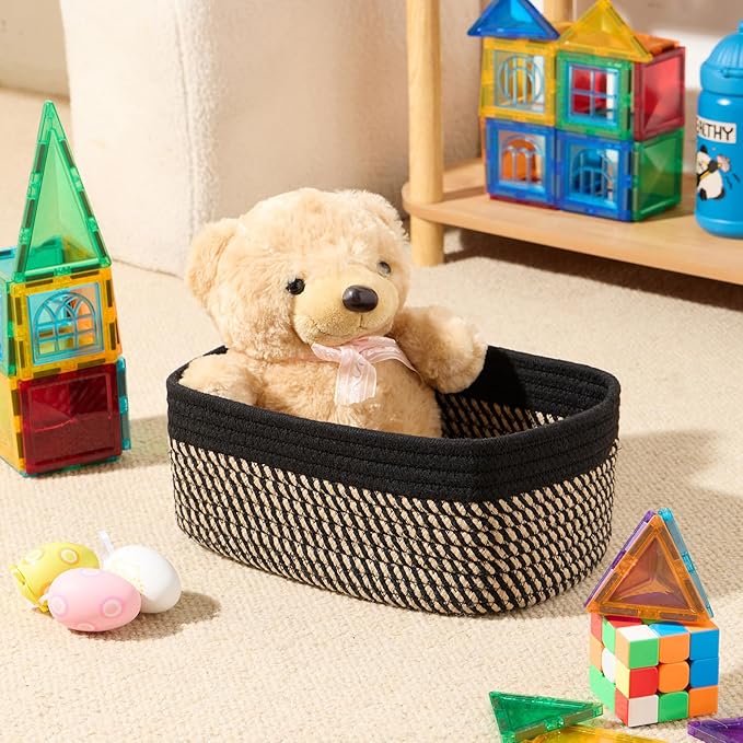 MiniArk Small Storage Baskets for Organizing | Closet Organizer Bins | Shelf Toy Basket | Woven Rope Baskets | Cube Decorativ