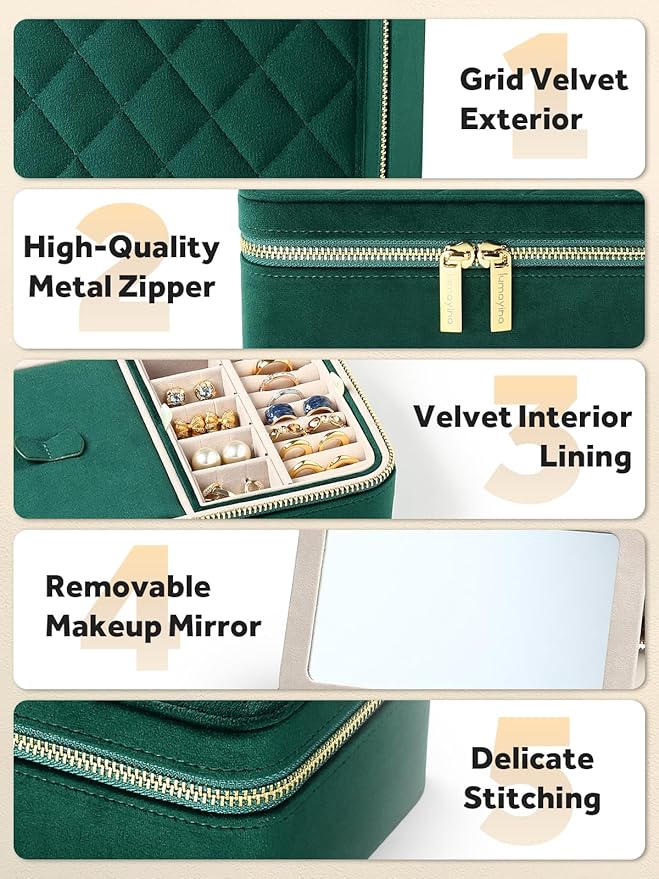 Velvet Travel Jewelry Box with Large Mirror, Double-Layer Jewelry Organizer Case for Women and Girls, Portable Storage Case w