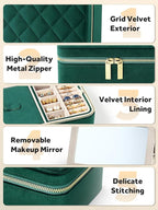 Velvet Travel Jewelry Box with Large Mirror, Double-Layer Jewelry Organizer Case for Women and Girls, Portable Storage Case w