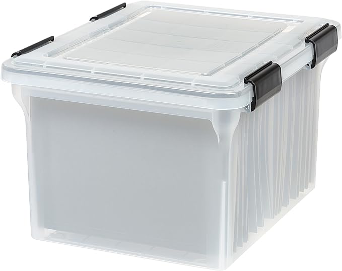 IRIS USA File Box WeatherPro Organizer Plastic for Letter/Legal, Water Resistant Document, Durable Lid, Seal w/Secure Latchin