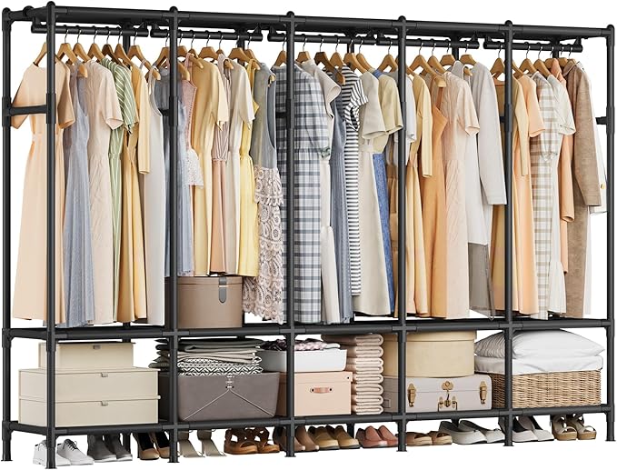 SONGMICS Wardrobe Closet, 83.5 Inch Large Capacity Portable Closet, Clothing Rack, 25 mm Dia,Thick Steel Tubes, Clothes Organ