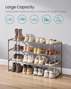 SONGMICS Shoe Rack, 3-Tier Shoe Organizer, Metal Storage Shelf, Upright or Upside Down, for 16-20 Pairs, Stackable, for Entry