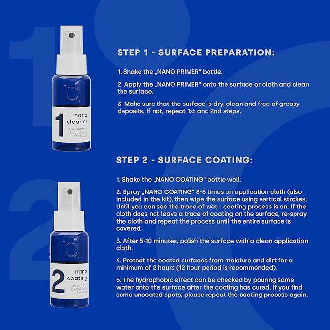 Nano Glass Coating 2-in-1 Kit - Shower Glass and Ceramic protector. Water Repellent spray for glass and Glass Guard for showe