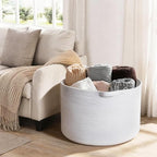 MEGASKET White Cotton Rope Storage Basket, 22" X 22" X 14" Extra Large Blanket Storage Living Room, XL Soft Toy Bin for Organ