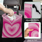 Pink Heart Car Garbage Bag,Romantic Heart Waterproof Small Car Trash Bag Hanging Back of Seat,Drawstring Hanging Car Trash Bag with Adjustable Buckle for Car Accessories