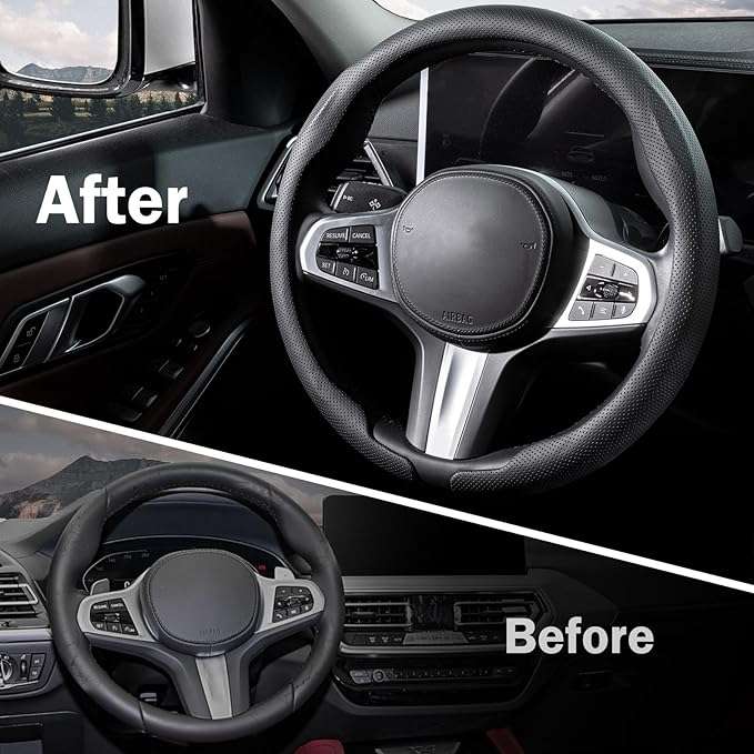Steering Wheel Cover Thin Car Steering Wheel Accessories Universal Snap On Protector, Black