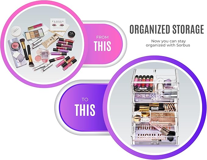 Sorbus Acrylic Makeup Organizer Set, 6-Drawer Vanity & Countertop Cosmetic Storage with Small & Wide Drawers, Clear Makeup St