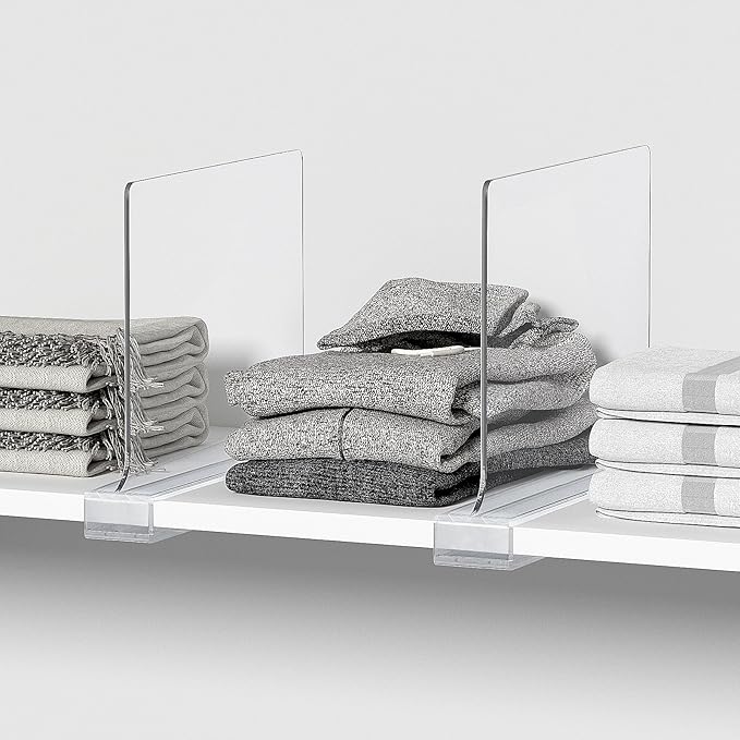 Aolloa 6 PCS Shelf Dividers for Closet Organization Acrylic Clear Closet Shelf Divider for Wooden Shelving Suitable for Woode