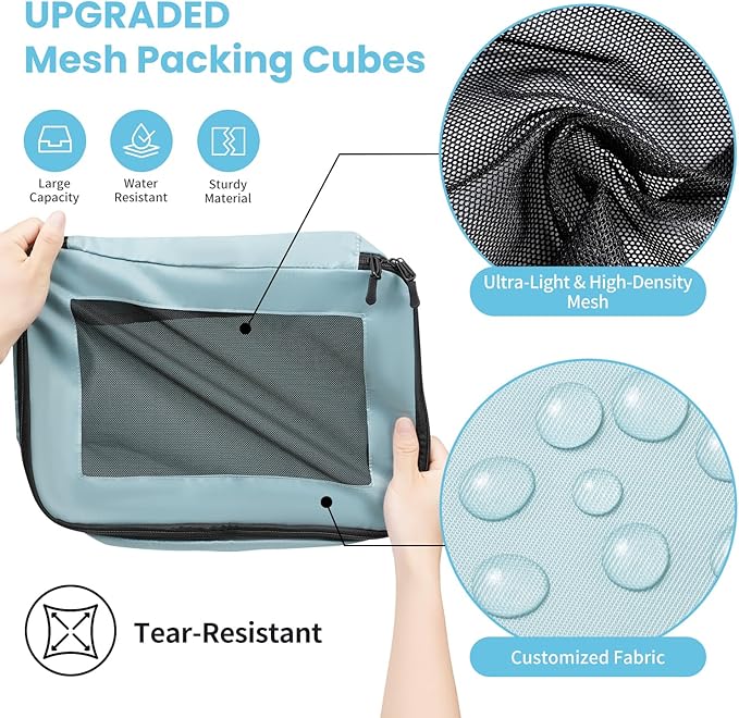 Mesh Packing Cubes for Travel, Durable Luggage Organizer with Sturdy Material and Double Zippers, Comprehensive Set for Trave