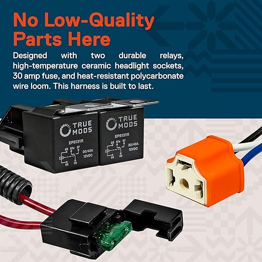 True Mods H6054 H4 LED Headlight Wiring Harness [Negative Switched Conversion] [Fused] Universal H4 Head Light Relay Harness 