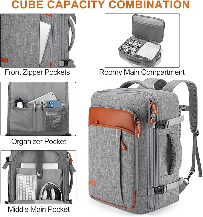 Lumesner Carry on Travel Backpacks, Extra Large 40L Flight Approved Bag for Men & Women,Expandable Suitcase Backpack With 4 P