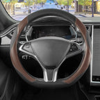 SEG Direct D Shaped Steering Wheel Cover, Flat Bottom Car Wheel Cover 14 1/2-15 in. (37-39 cm), Black and Mocha Brown Microfi