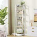 Hzuaneri Ladder Shelf, Bookshelf Bookcase, Freestanding Corner Storage Shelve with 2 Hooks for Home Office, Living Room, Kitc