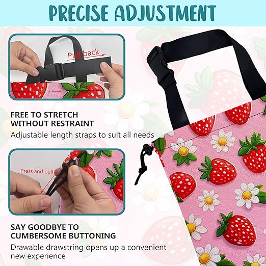Car Garbage Bag Abstract Strawberry and Floral Hanging Canvas Car Trash Bag Drawstring Car Back Seat Organizer for Car Back Front Seat Console with Adjustable Buckle