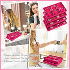 Junkin 12 Pcs Jewelry Tray Velvet Stackable Jewelry Organizer Trays Divided Earring Accessories Storage Containers Box (Rose 