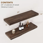 Floating Shelves for Wall Decor, Rustic Solid Elm Wood Live Edge Floating Shelves Wall Mounted, Wall Shelves with Invisible B