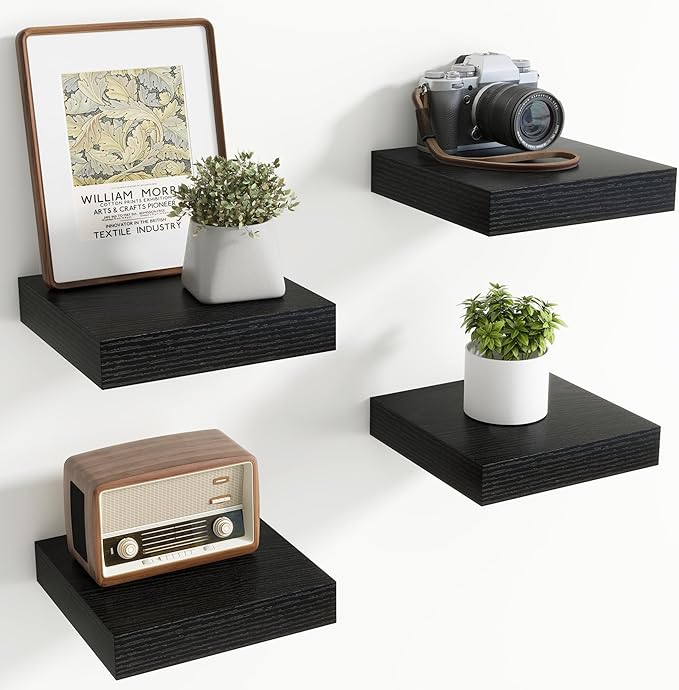 Axeman Square Floating Shelves for Wall, 8" W x 8" D x 1.4" H Rustic Wooden Wall Shelves, 4 Pack Wall Mounted Floating Shelf 