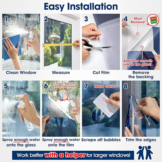 Coavas One Way Privacy Window Film, Sun Blocking Reflective Window Film See Out Not in, Heat Control Window Tint for Home, Anti UV Static Cling for Windows Glass Door (Blue, 23.6 x 78.7 inches)