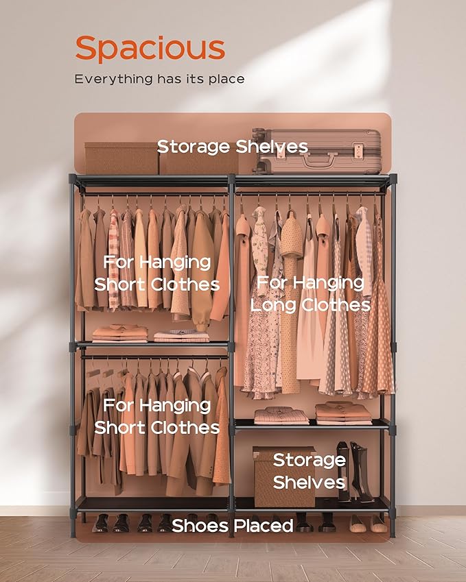 CASAMAYA Clothes Rack, Portable Closet, 54.3 Inch Large Capacity Wardrobe Closet, Clothes Storage Organizer with Shelves and 