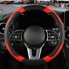 Microfiber Leather Steering Wheel Cover, Breathable, Anti Slip, 13.5 inch to 14 inch, Black with Red