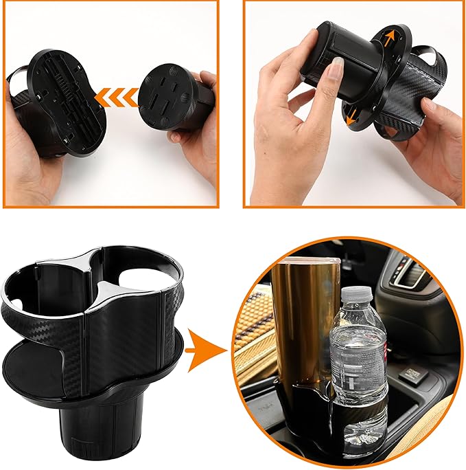 Double Cup Holder for Car, 2 in 1 Extra Cup Insert with Expandable Base, Multifunctional Extender Expander Adapter with Elast