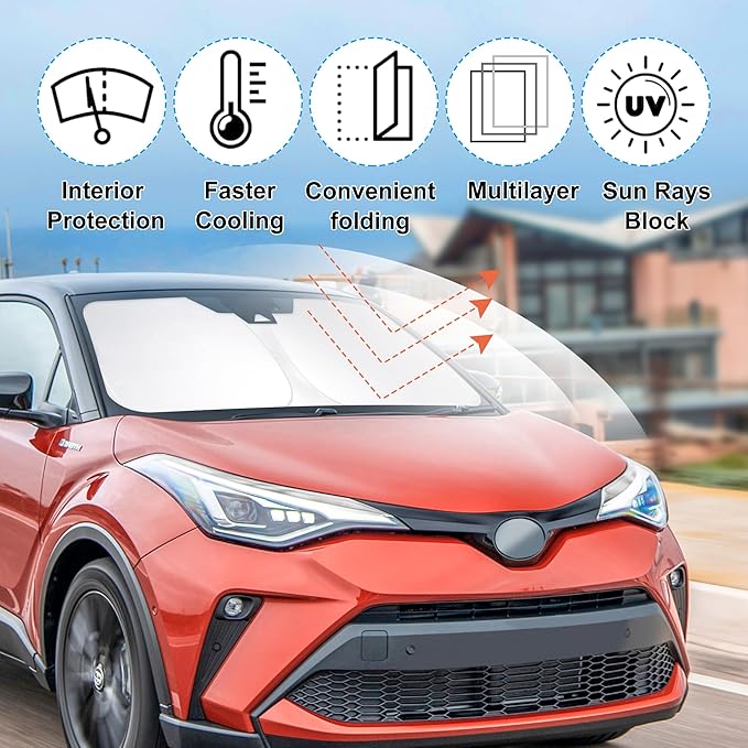 Front Windshield Sun Shade Foldable Car Front Window Sun Shade Windshield Shade Custom Fit for 2018-2023 Toyota CH-R Block UV Rays Accessories Heat Keep Cooler