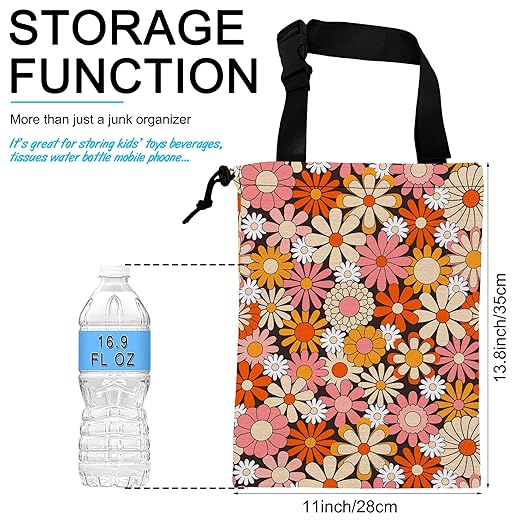 Car Trash Bag Vintage Groovy Flowers Car Garbage Bag Hanging Car Trash Can