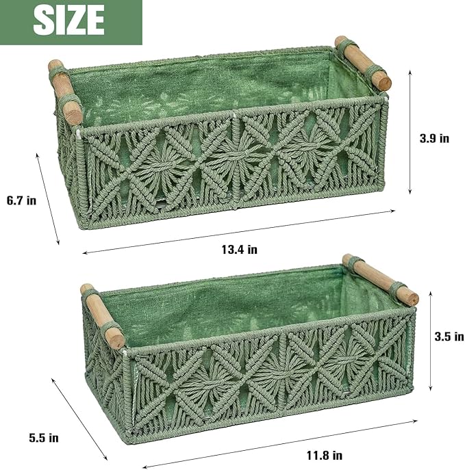 HOSROOME Macrame Boho Decor Baskets for Organizing Woven Decorative Basket for Countertop Toilet Paper Basket for Tank Top fo