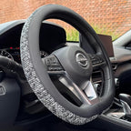 PINCTROT D Shaped Chenille Leather Steering Wheel Cover, Soft Mottled Colors, Sweat-Proof, Non-Slip Grip, All-Season Comfort,