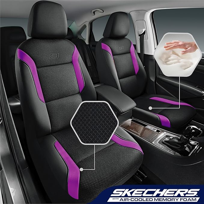 Skechers Memory Foam™ Car Seat Covers, Air Cool Mesh Thick Seat Covers, Car Seat Full Sets, Airbag Compatible, Automotive Com
